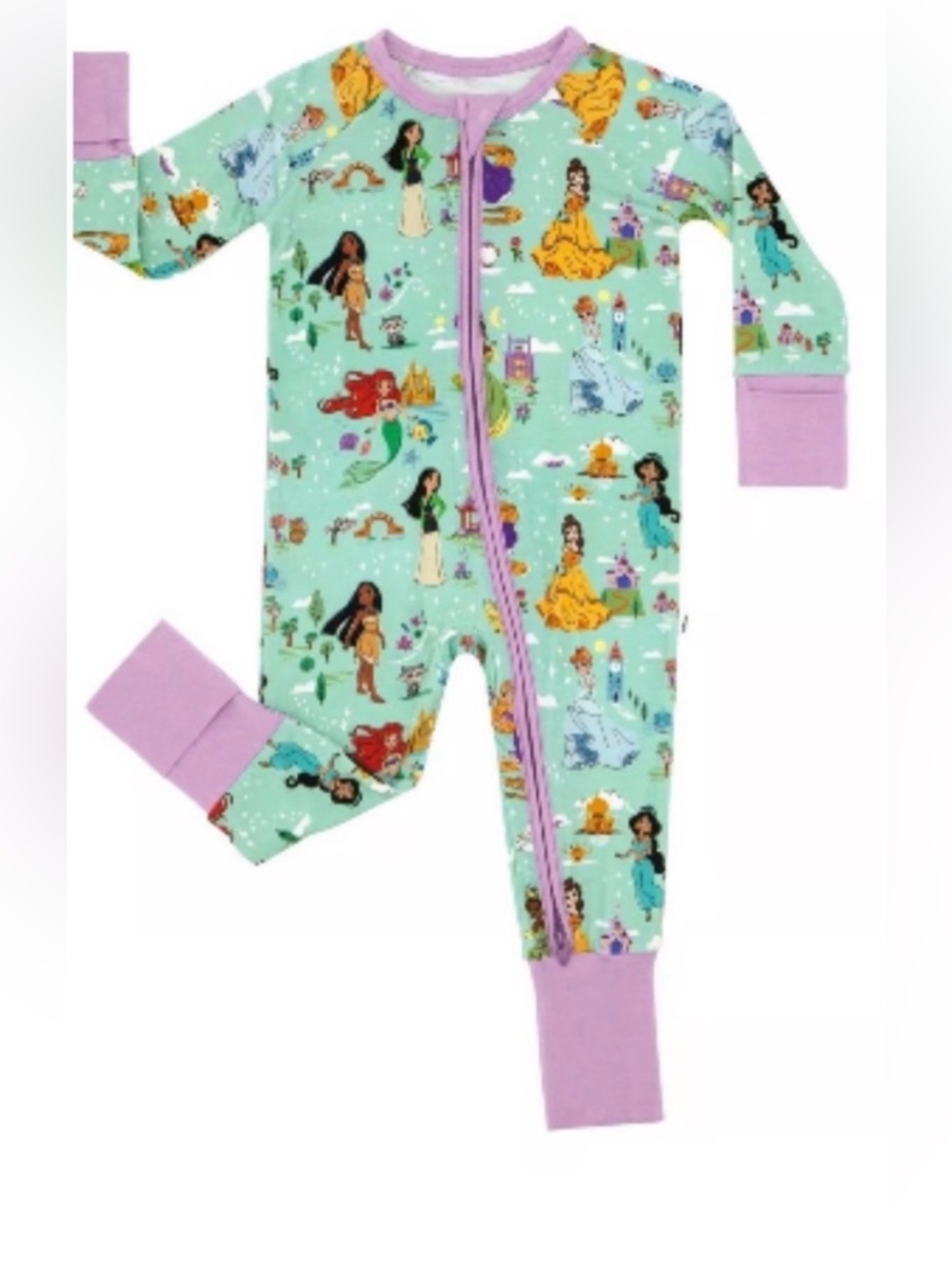 Little Sleepies Disney Princess Dreams Zippy Bamboo 6-12m footie purple blue